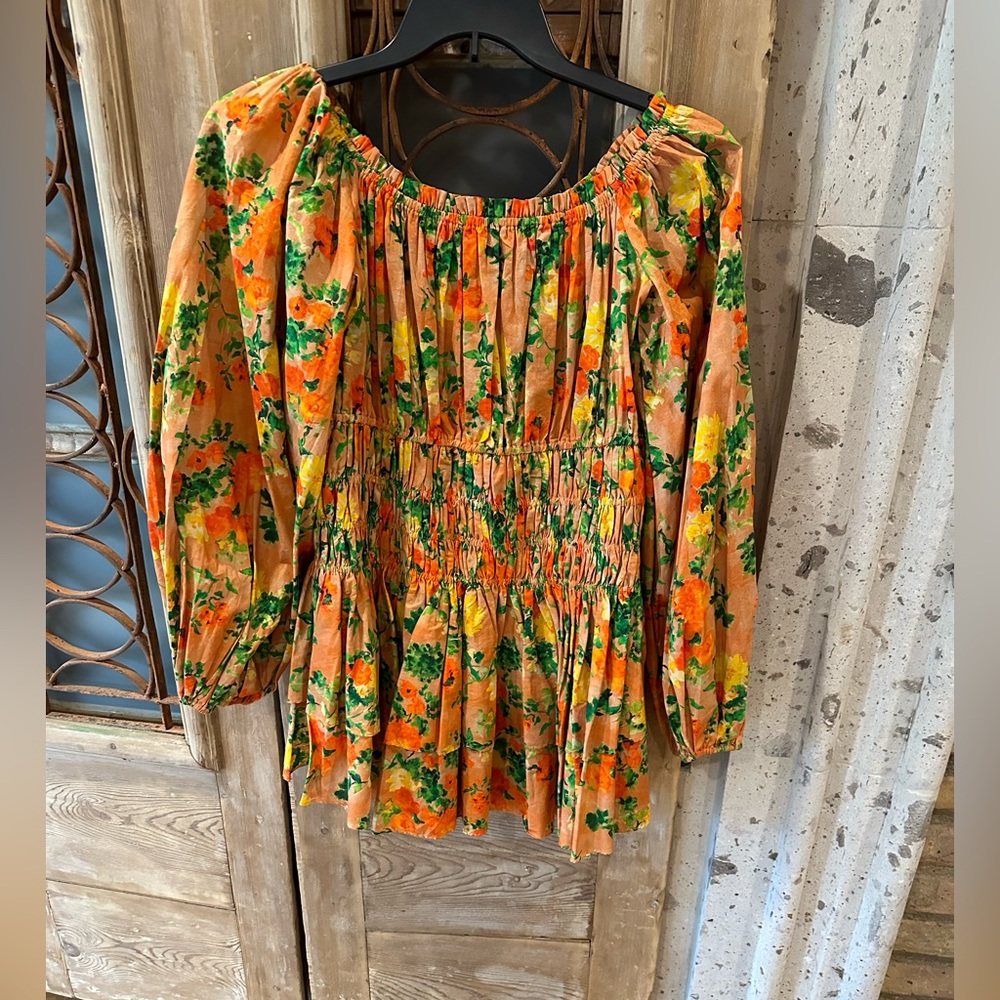 Size large green and orange Caroline Constas off the shoulder dress